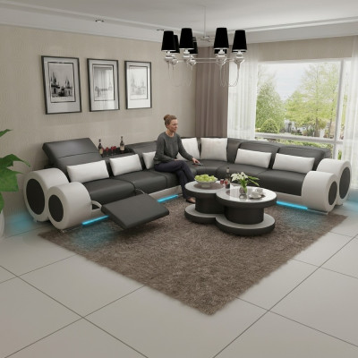 Ledersofa Couch Wohnlandschaft Ecksofa Eck Garnitur Design Modern Sofa USB Relax