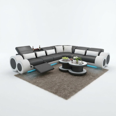 Ledersofa Couch Wohnlandschaft Ecksofa Eck Garnitur Design Modern Sofa USB Relax