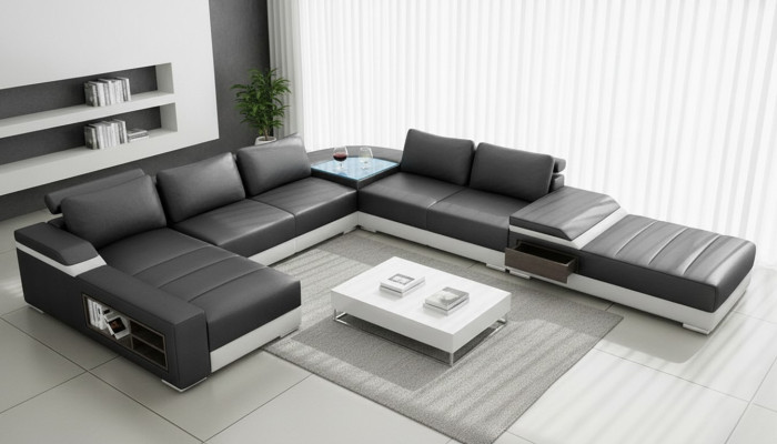 Ecksofa U Form Sofa Couch Polster Ecksofa Wohnlandschaft Ledersofa USB Neu 2680
