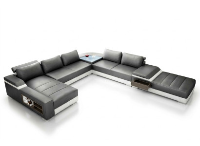 Ecksofa U Form Sofa Couch Polster Ecksofa Wohnlandschaft Ledersofa USB Neu 2680