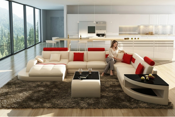 Multifunktion XXL Big Ledersofa Sofa mit USB,Eck Wohnlandschaft Ecksofa Polster