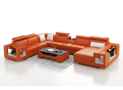 Ledersofa mit USB Wohnlandschaft Ecksofa Couch Sofa Eck Garnitur Ecke XXL Big