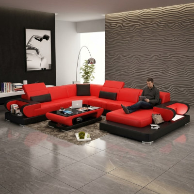 Sofa Eckcouch Couch Funktionssofa + USB U Form Kunstleder Beige Schlaffunktion