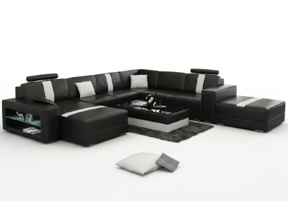 Ecksofa Polster +USB Designer Sofa Couch Modernde Sofas U Form Leder Eckgarnitur