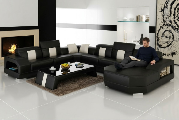 Ecksofa Polster Designer Sofa Couch Modernde Sofas U Form Leder +USB Eckgarnitur