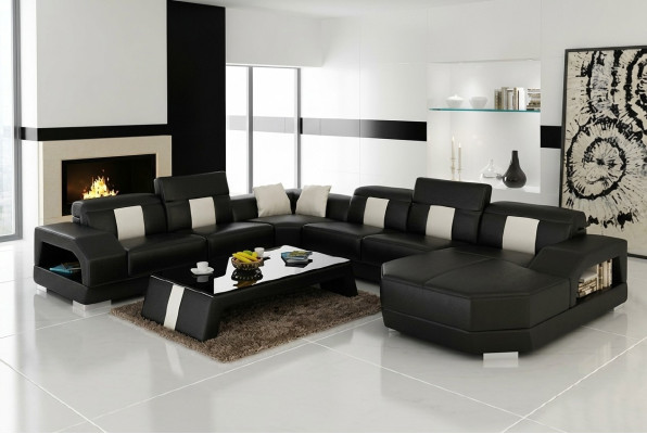 Ecksofa Polster Designer Sofa Couch Modernde Sofas U Form Leder +USB Eckgarnitur