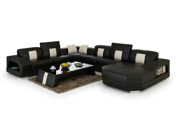 Ecksofa Polster Designer Sofa Couch Modernde Sofas U Form Leder +USB Eckgarnitur