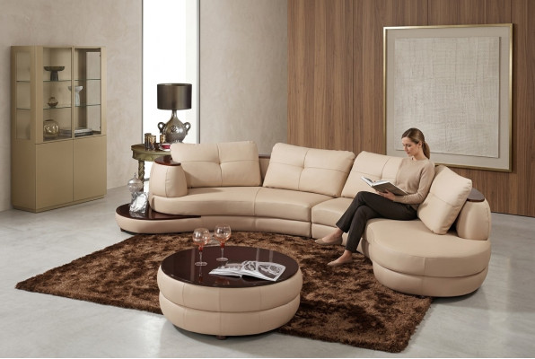 Moderne Rundcouch Ecksofa Runde Eck Polster Sofa Sitz Garnitur Leder Couch + USB