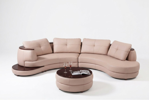 Moderne Rundcouch Ecksofa Runde Eck Polster Sofa Sitz Garnitur Leder Couch + USB