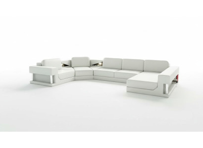 Ecksofa Moderne Leder Sofa Wohnlandschaft + USB Polster Eckgarnitur Design Couch