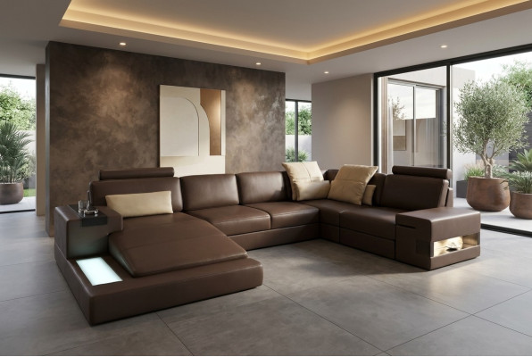 Ledersofa LED + USB Ecksofa Sofa Couch Polster Bellini Big Wohnlandschaft Sofas