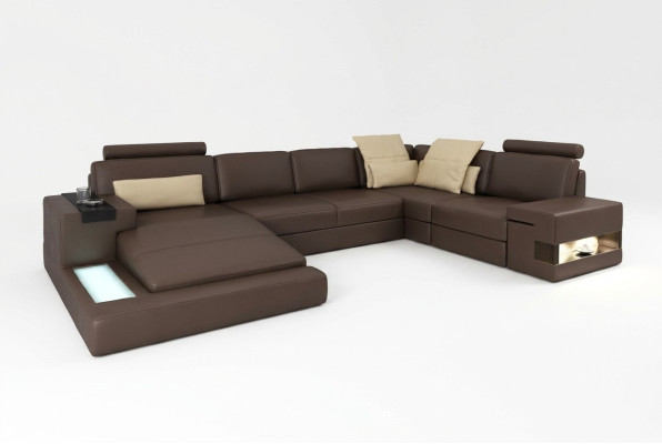 Ledersofa LED + USB Ecksofa Sofa Couch Polster Bellini Big Wohnlandschaft Sofas
