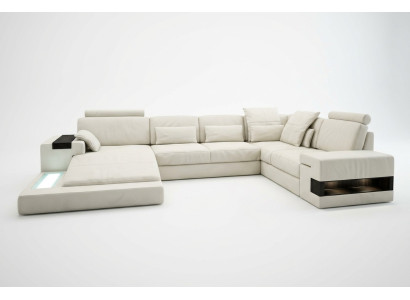 Ledersofa USB Design Sofa U Form Wohnlandschaft Couch Polster Ecksofa Neu LED