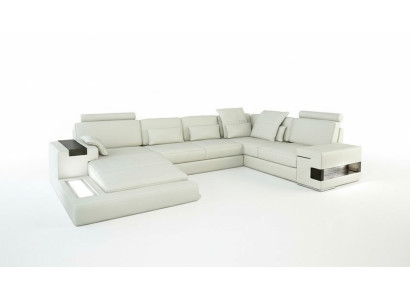 Design Ledersofa Sofa Couch Polster Wohnlandschaft XXL Big Ecksofa Ecke mit USB