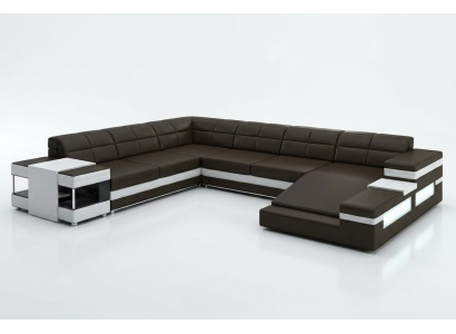 Ledersofa LED USB Sofa Couch Polster Ecke Wohnlandschaft Ecksofa Design Leder