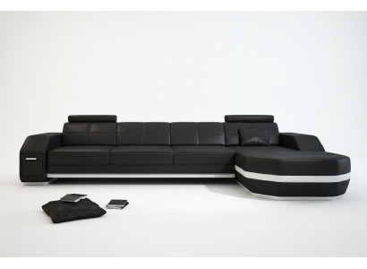 Ecksofa USB + LED Sofa Wohnlandschaft U Form Polster Couch Ledersofa Stoff Leder