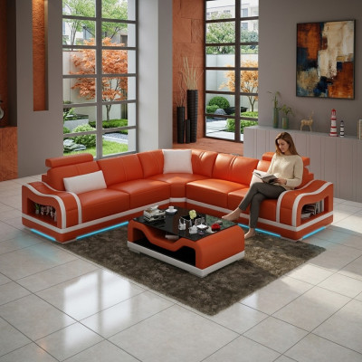 Ledersofa Couch Wohnlandschaft Ecksofa Eck Garnitur Design Modern Sofa mit USB