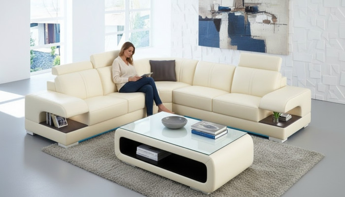 Ledersofa Couch Wohnlandschaft Ecksofa Eck Garnitur Design Ecksofa Sofa mit USB