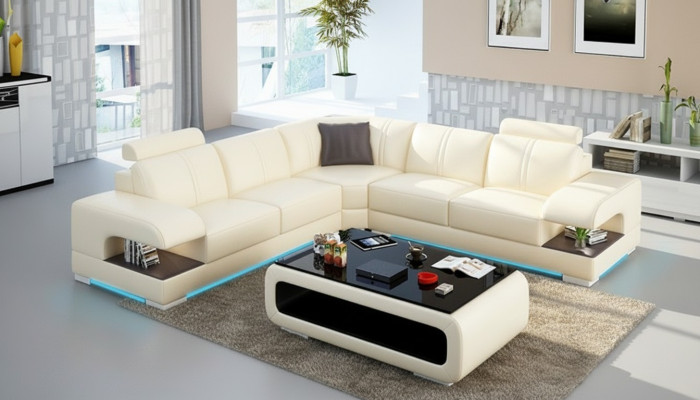 Ledersofa Couch Wohnlandschaft Ecksofa Eck Garnitur Design Ecksofa Sofa mit USB