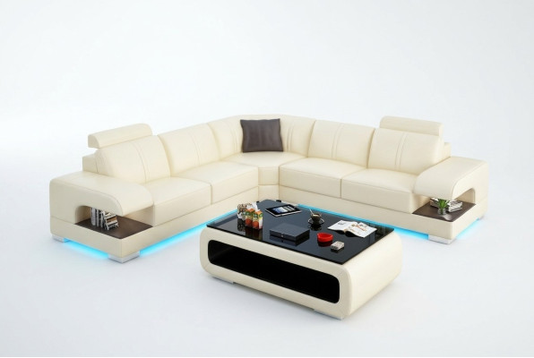 Ledersofa Couch Wohnlandschaft Ecksofa Eck Garnitur Design Ecksofa Sofa mit USB