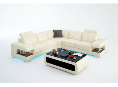 Ledersofa Couch Wohnlandschaft Ecksofa Eck Garnitur Design Ecksofa Sofa mit USB