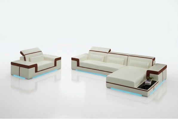 Ledersofa Couch Wohnlandschaft Ecksofa + Sessel Eck Garnitur Design Sofa mit USB