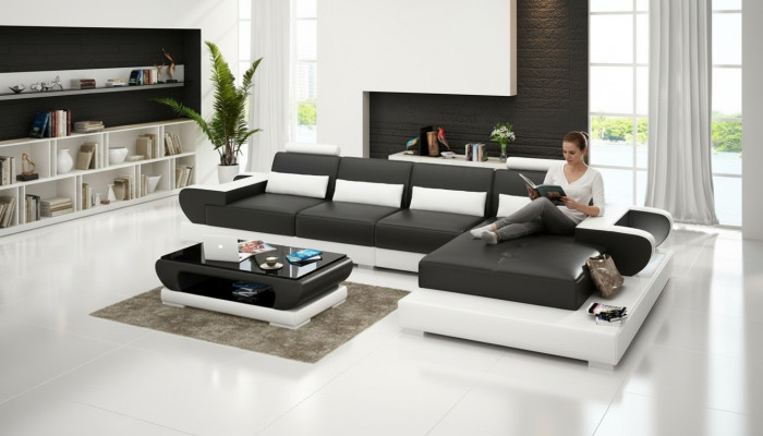 Ledersofa Couch Wohnlandschaft Ecksofa Eck Garnitur Design Sofa USB G8003C Neu