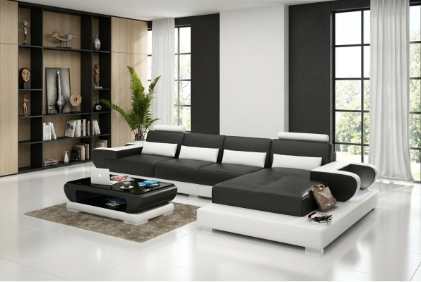 Ledersofa Couch Wohnlandschaft Ecksofa Eck Garnitur Design Sofa USB G8003C Neu