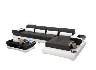 Ledersofa Couch Wohnlandschaft Ecksofa Eck Garnitur Design Sofa USB G8003C Neu