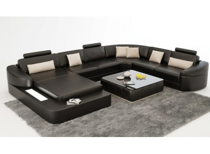 Wohnlandschaft Couch Polster Eck Garnitur Designer Ledersofa Big Sofa LED USB