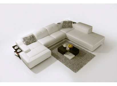 Wohnlandschaft Couch Polster Eck Garnitur Designer Ledersofa Big Sofa mit USB