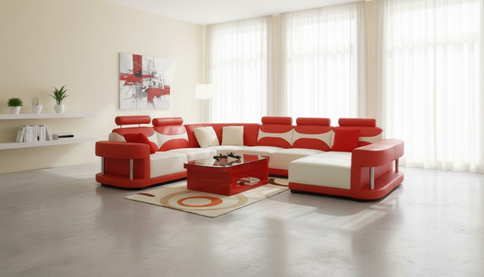 Ledersofa Polster Sitz Couch Garnitur Ecksofa Sofa Couch Wohnlandschaft mit USB