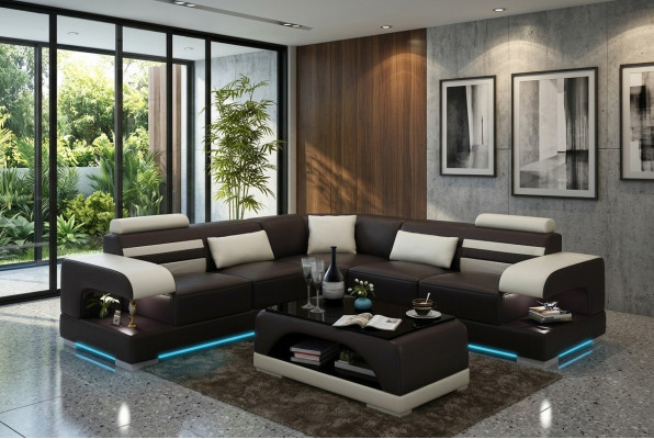Leder Weiche Couch Wohnlandschaft Ecksofa Eck Garnitur Design Modern Sofa USB