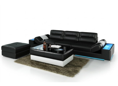 XXL Big Sofa Lounge Club 3+3 Sitzer Multifunktions Couch Leder Couch + USB + LED