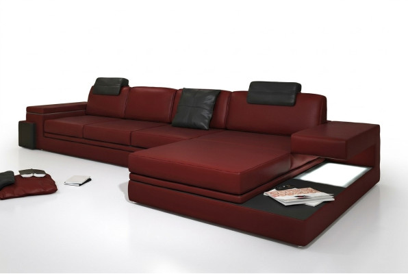 Rote Design Wohnzimmer Couch Stoff Sofa Polster Eck Textil Garnitur LED + USB