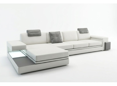 Design Ledersofa Sofa mit USB,Polster Wohnlandschaft Eck Garnitur Ecke Tachau