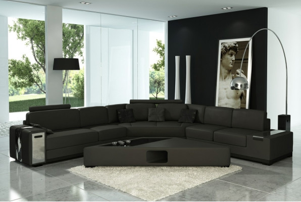 Ledersofa Ecksofa Sofa mit USB Polster Designer Eckgarnitur Wohnlandschaft LimaS