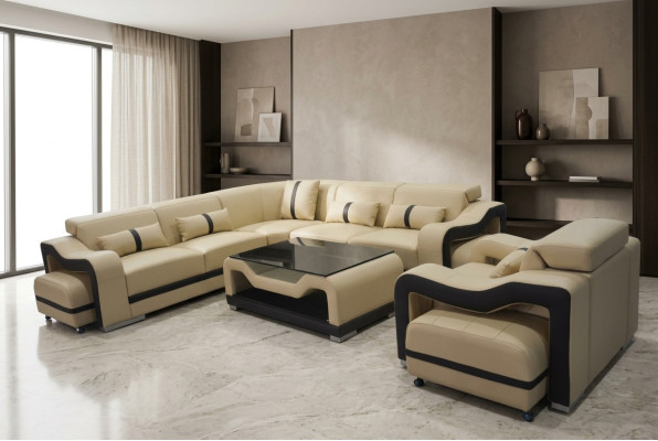 Sie den Modern Luxus Leder U-förmiges Ecksofa für Ihr Wohnzimmer