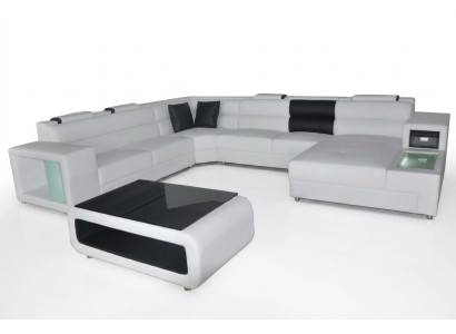 Design Leder Polster Ecke Leder Sitz Sofa USB Polster Eck Wohn Landschaft Zimmer