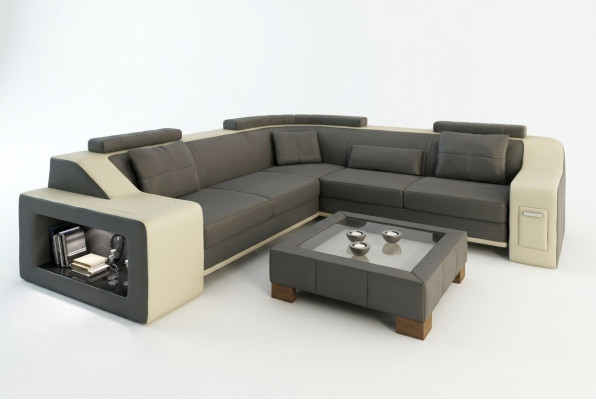 Ecksofa Leder Textil Sofa mit USB Polster Wohnlandschaft L Garnitur Sitz Isching