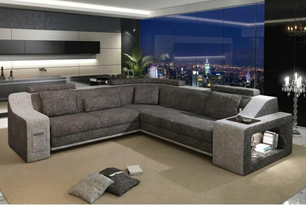 Ecksofa Leder Textil Sofa mit USB Polster Wohnlandschaft L Garnitur Sitz Isching