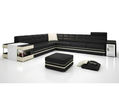 Ecksofa Sofa USB Polster Leder Wohnlandschaft Ecke Garnitur LForm Ledersofa 3026