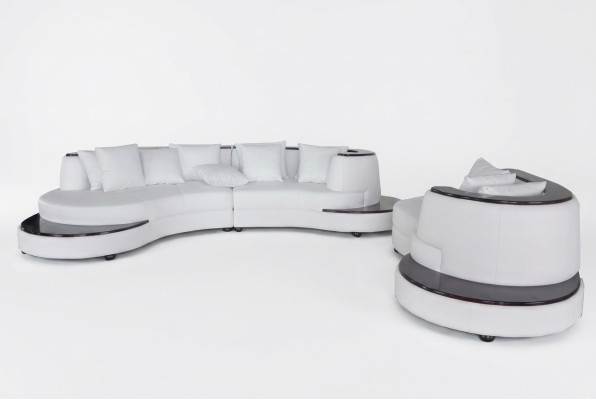Luxus Runde Wohn Eck Leder Garnitur Landschaft Polster Ecke XXL Rund Sofa USB
