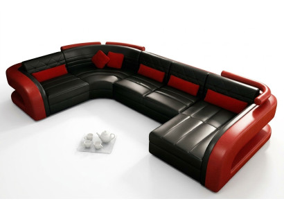 Ledersofa USB Wohnlandschaft Garnitue Polsterecke Eckcouch Sofa U Form Bergamo