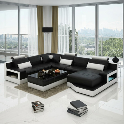 Ledersofa Ecksofa mit USB Design Garnitur Wohnlandschaft Eck Sitz Polster Ulm