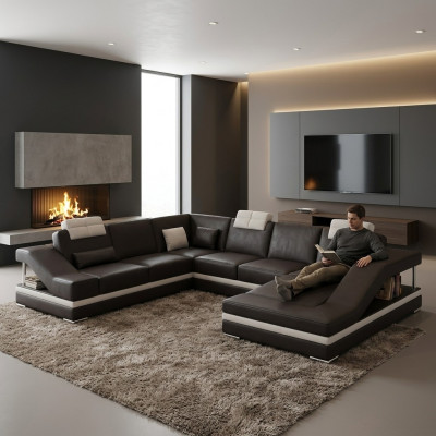Wohnlandschaft Ecksofa Ledersofa Sofa mit USB,Polster Sitz Eck Garnitur Neu 2723