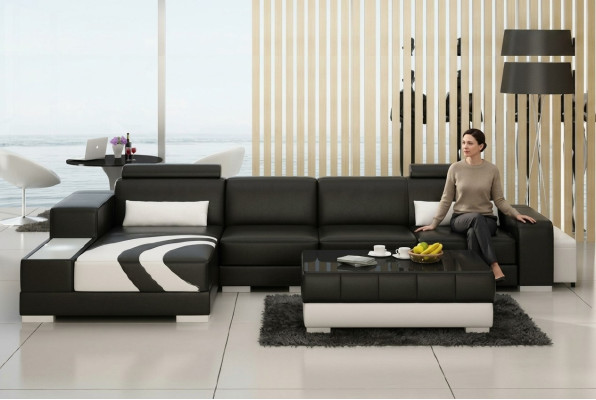 Wohnlandschaft Polster Ecke Eck Sofa mit USB,Garnitur Landschaft Leder Neu V015C