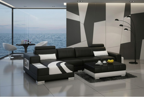 Wohnlandschaft Polster Ecke Eck Sofa mit USB,Garnitur Landschaft Leder Neu V015C