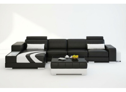 Wohnlandschaft Polster Ecke Eck Sofa mit USB,Garnitur Landschaft Leder Neu V015C