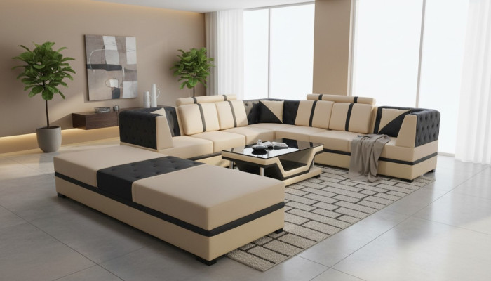 Ecksofa Design Polster Eckcouch Eckgarnitur Sofa Wohnlandschaft 3tlg Tisch USB